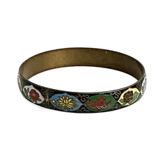 Colorful Cloisonne Floral Bangle Bracelet Vintage Chinese