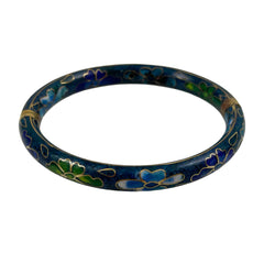 Blue Cloisonne Floral Bangle Bracelet Hinged