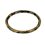 Gold Cloisonne Floral Bangle Bracelet Hinged