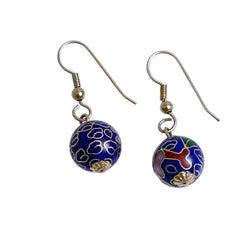 Blue Cloisonne Floral Gold Earrings