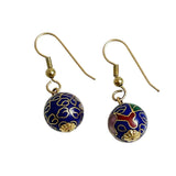 Blue Cloisonne Floral Gold Earrings
