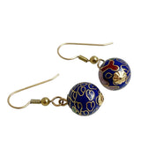 Blue Cloisonne Floral Gold Earrings