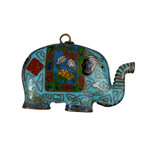 Large Blue Cloisonne Elephant Pendant Vintage Chinese