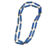 Blue Cloisonne Enamel Tubes Beaded Necklace Vintage Chinese