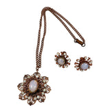 Vintage Copper & Opal Glass Necklace Earring Set 1950's