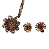 Vintage Copper & Opal Glass Necklace Earring Set 1950's
