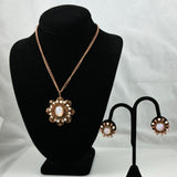 Vintage Copper & Opal Glass Necklace Earring Set 1950's
