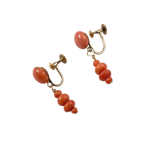 Victorian Salmon Coral 10K Gold Earrings