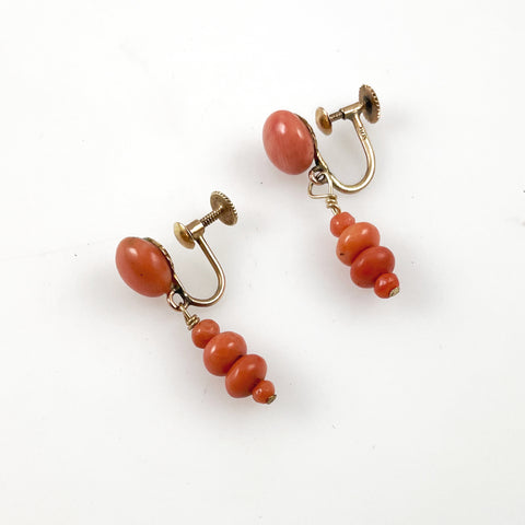 Victorian Salmon Coral 10K Gold Earrings