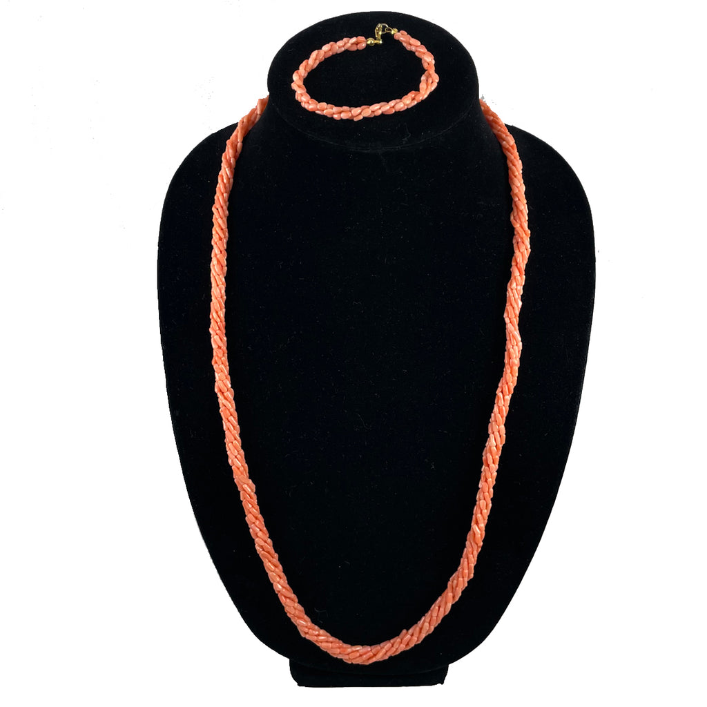 Salmon Pink Coral Necklace & Bracelet