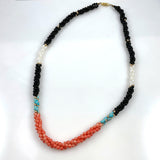 Vintage Coral Black Onyx Pearl Necklace Multi-Strand