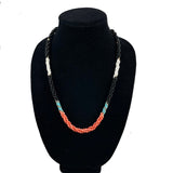 Vintage Coral Black Onyx Pearl Necklace Multi-Strand