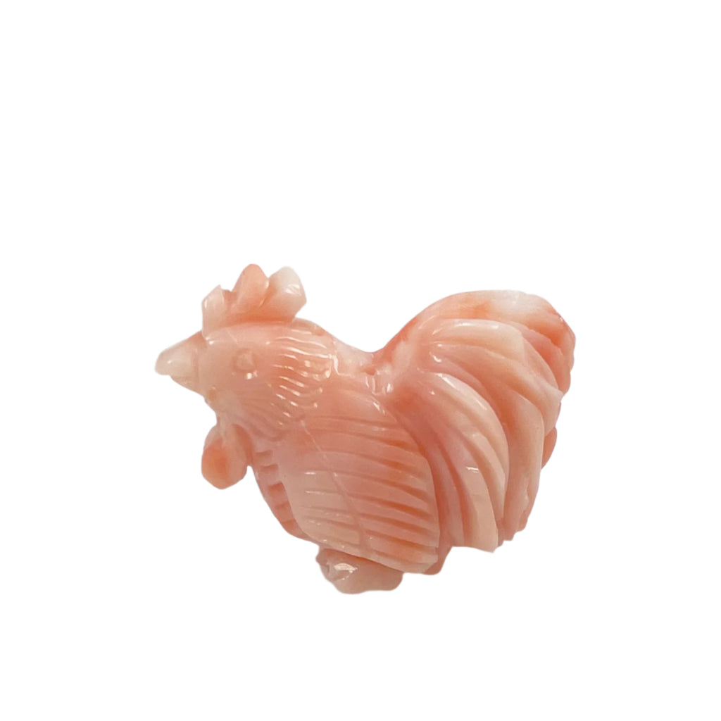 Carved Coral Rooster Pendant Bead Chinese Zodiac