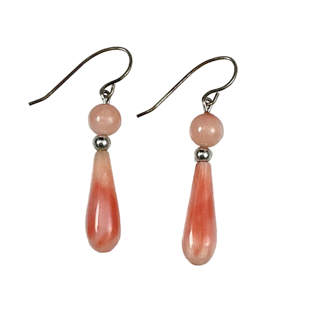 Genuine Pink Coral & Sterling Silver Drop Earrings