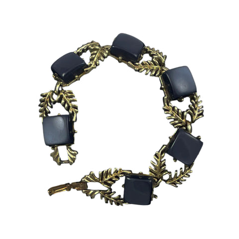 Coro Gray Moonglow Lucite and Gold Leaf Bracelet 1950's