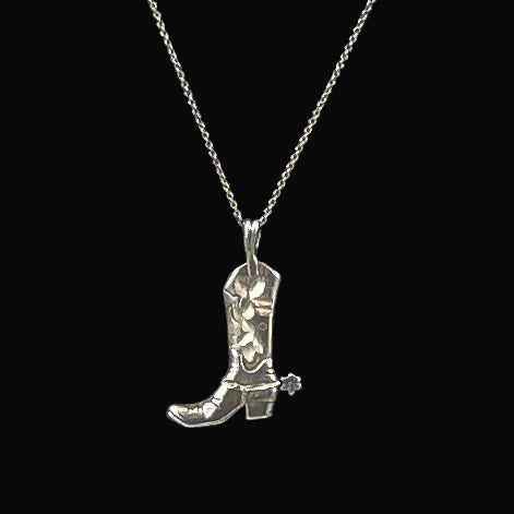 Sterling Silver Cowboy Boot Pendant Necklace