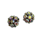 Rhinestone Crystal AB Cluster Clip On Earrings 1960's Vintage
