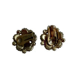 Rhinestone Crystal AB Cluster Clip On Earrings 1960's Vintage