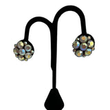 Rhinestone Crystal AB Cluster Clip On Earrings 1960's Vintage