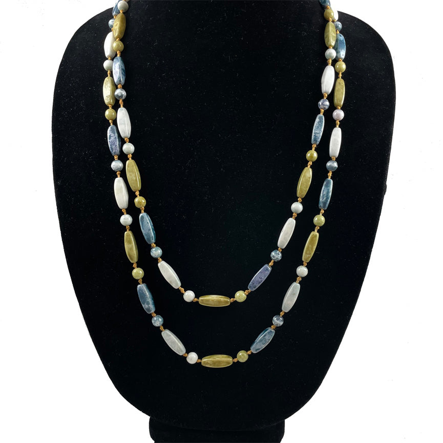 Czech Picasso Glass Beaded Long Necklace