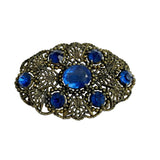 Art Deco Czech Filigree Pin Blue Rhinestones Czechoslovakia