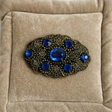 Art Deco Czech Filigree Pin Blue Rhinestones Czechoslovakia