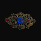 Art Deco Czech Filigree Pin Colorful Rhinestones Czechoslovakia