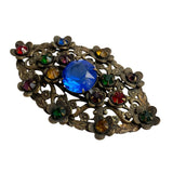 Art Deco Czech Filigree Pin Colorful Rhinestones Czechoslovakia