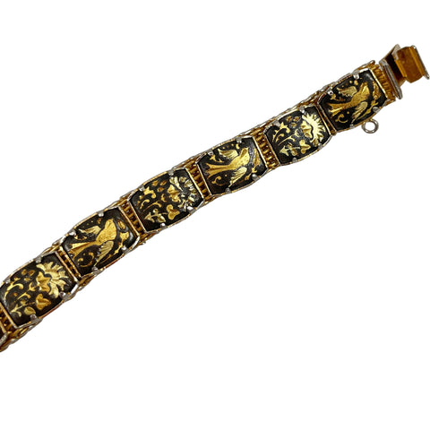 Spanish Damascene Gold Bird & Floral Vintage Bracelet