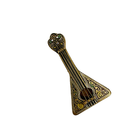 Gold Damascene Musical Instrument Enamel Brooch Spain