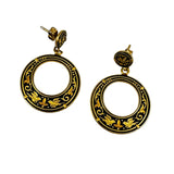 Damascene Gold Filled Hoop Earrings Vintage Spain