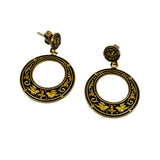 Damascene Gold Filled Hoop Earrings Vintage Spain