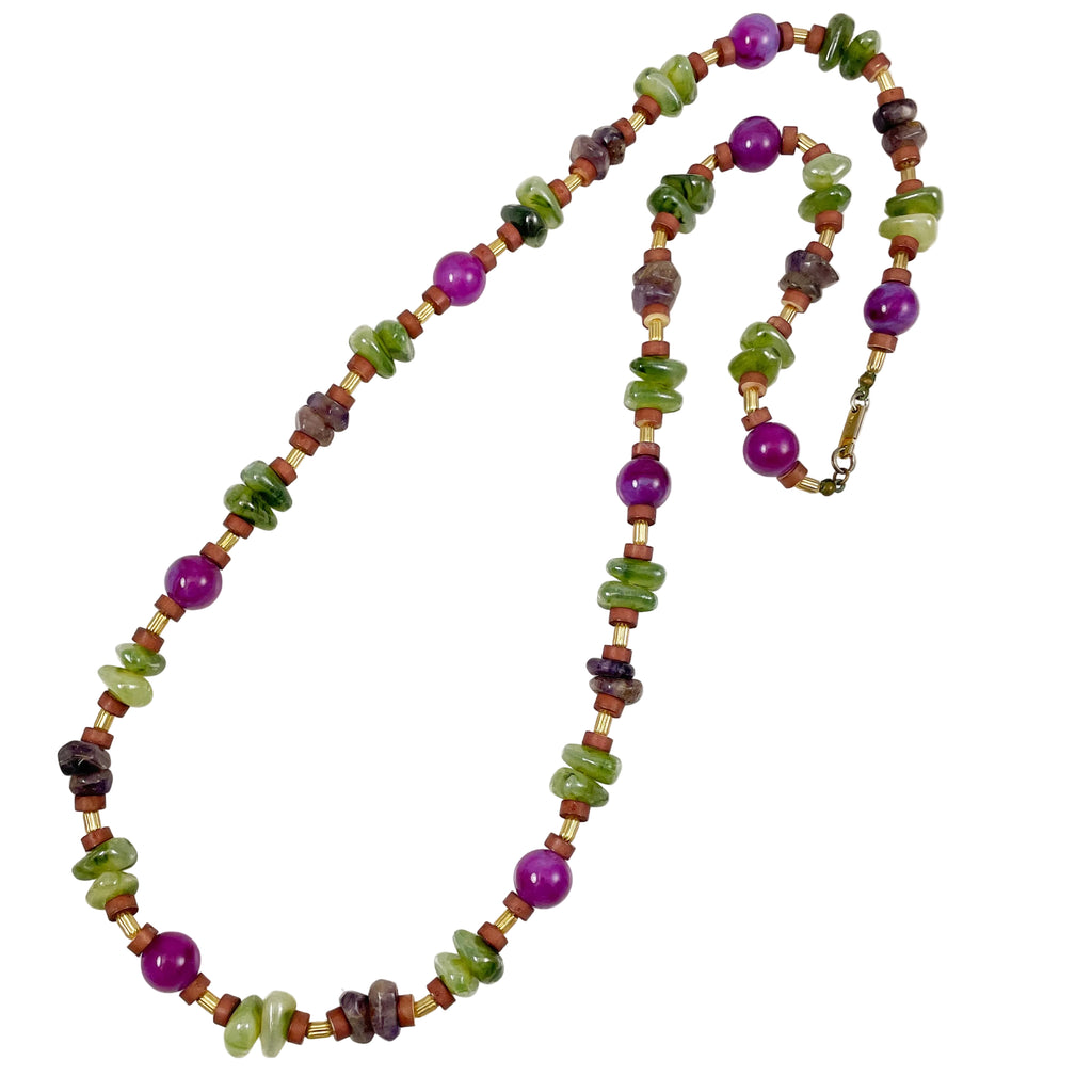 Carol Dauplaise Purple & Green Lucite  Necklace Vintage