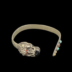 Tibetan Silver Dragon Cuff Bracelet Gemstone