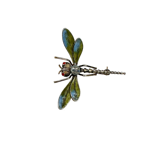 Plique-á-Jour Dragonfly Brooch Enamel Sterling Vintage Italian
