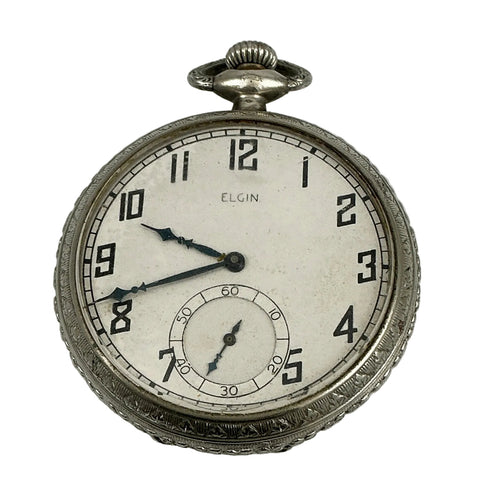 Elgin Essex White Gold Plated Pocket Watch 1920's