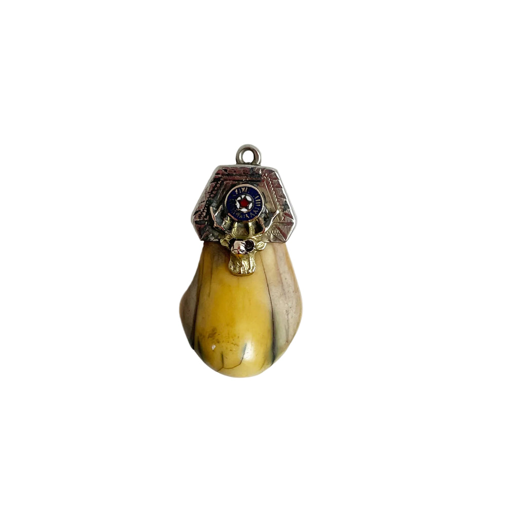 14K Gold BPOE Elk Tooth & Sterling Fob Pendant Antique