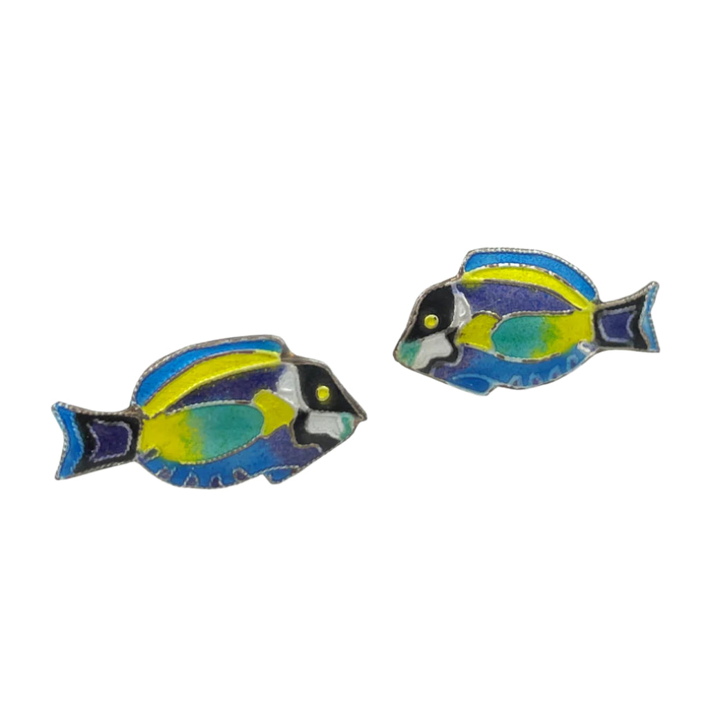 Colorful Enamel Fish Earrings Sterling