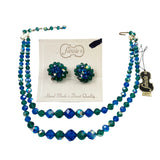 Fabiola Sapphire Emerald Crystal Necklace Earrings Italian