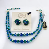 Fabiola Sapphire Emerald Crystal Necklace Earrings Italian