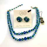 Fabiola Sapphire Emerald Crystal Necklace Earrings Vintage