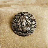 Sterling Silver French Female Medallion Brooch Pin Antique