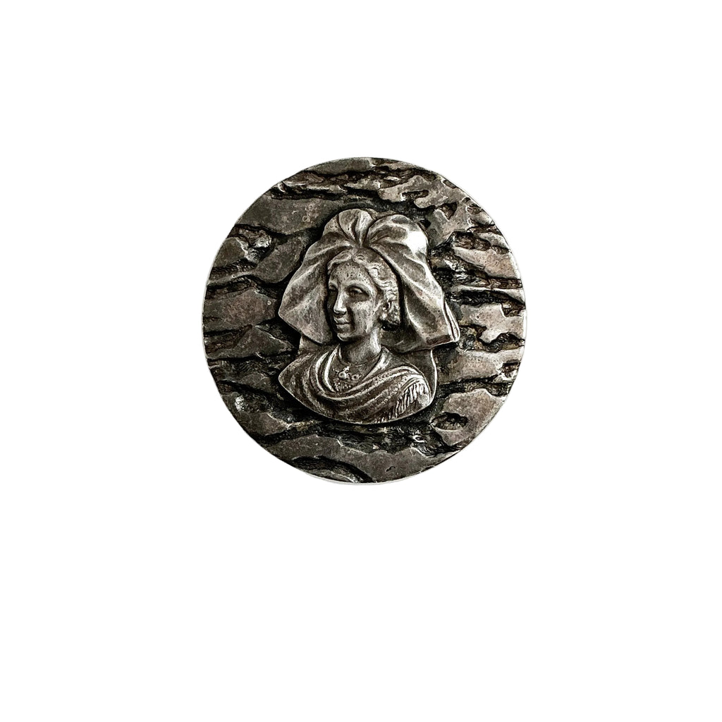 Sterling Silver French Female Medallion Brooch Pin Antique