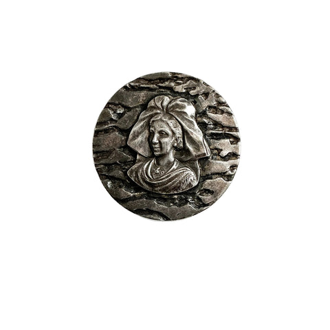 Sterling Silver French Female Medallion Brooch Pin Antique