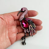 Large Rhinestone Flamingo Bird Brooch Pendant