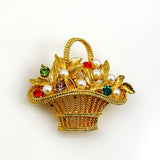 Rhinestone Flower Basket Brooch