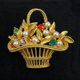 Rhinestone Flower Basket Brooch