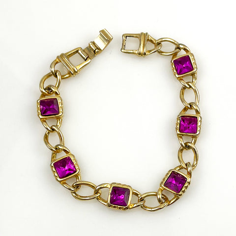 Vintage Gold Fuchsia Rhinestone Bracelet