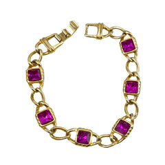 Vintage Gold Fuchsia Rhinestone Bracelet