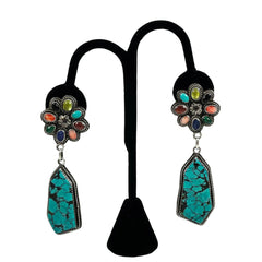 Navajo Turquoise Gemstone Sterling Earrings by Archie Ganadonegro